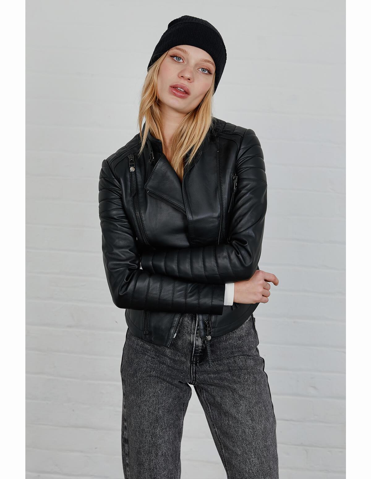 Women's Black Cafe Racer Leather Jacket