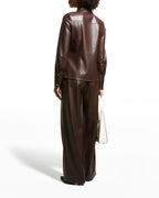 Women's Classic Coffee Brown Leather Shirt with Elegant Design