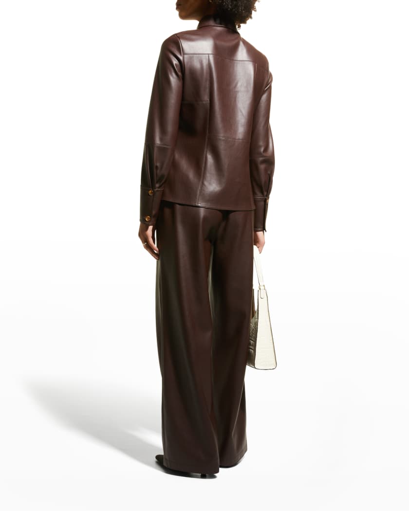 Women's Classic Coffee Brown Leather Shirt with Elegant Design