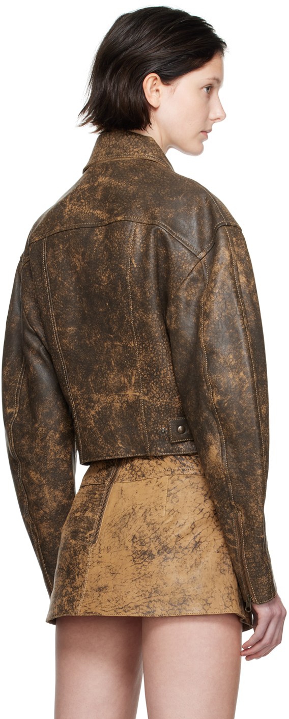 Women’s Dark Brown Distressed Trucker Leather Jacket
