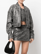 Women’s Gray Distressed Vintage Leather Jacket