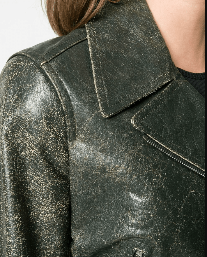 Women's Khaki Distressed Vintage Leather Jacket