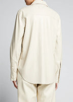 Women's Off White Full Sleeve Leather Shirt with Elegant Design