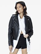 Women's Black Moto Cafe Racer Leather Jacket