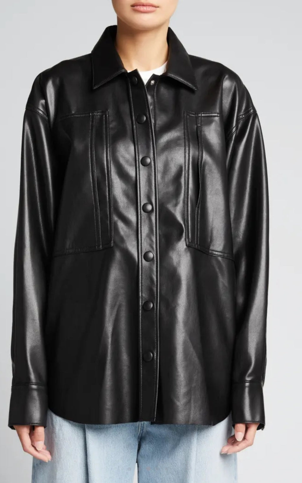 Women's Black Oversized Leather Shirt with Modern Fit