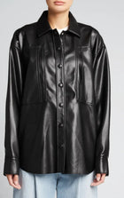Women's Black Oversized Leather Shirt with Modern Fit