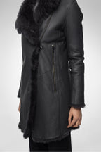 Women's Black Shearling Fur Leather Coat