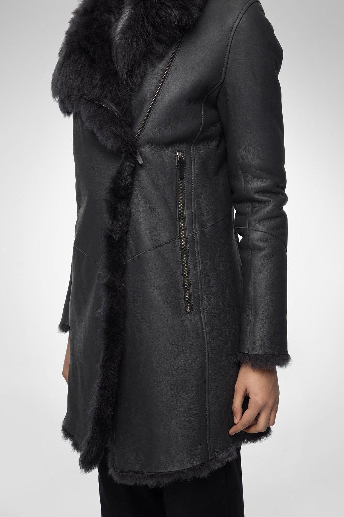 Women's Black Shearling Fur Leather Coat