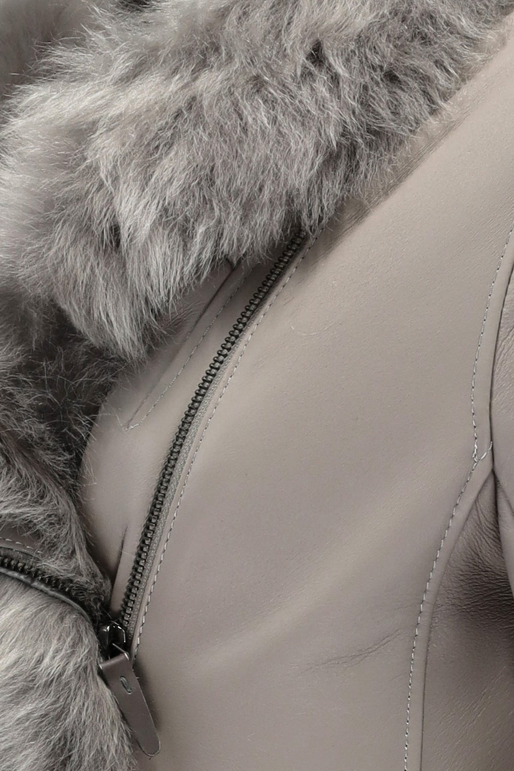 Women's Light Gray Shearling Fur Leather Coat