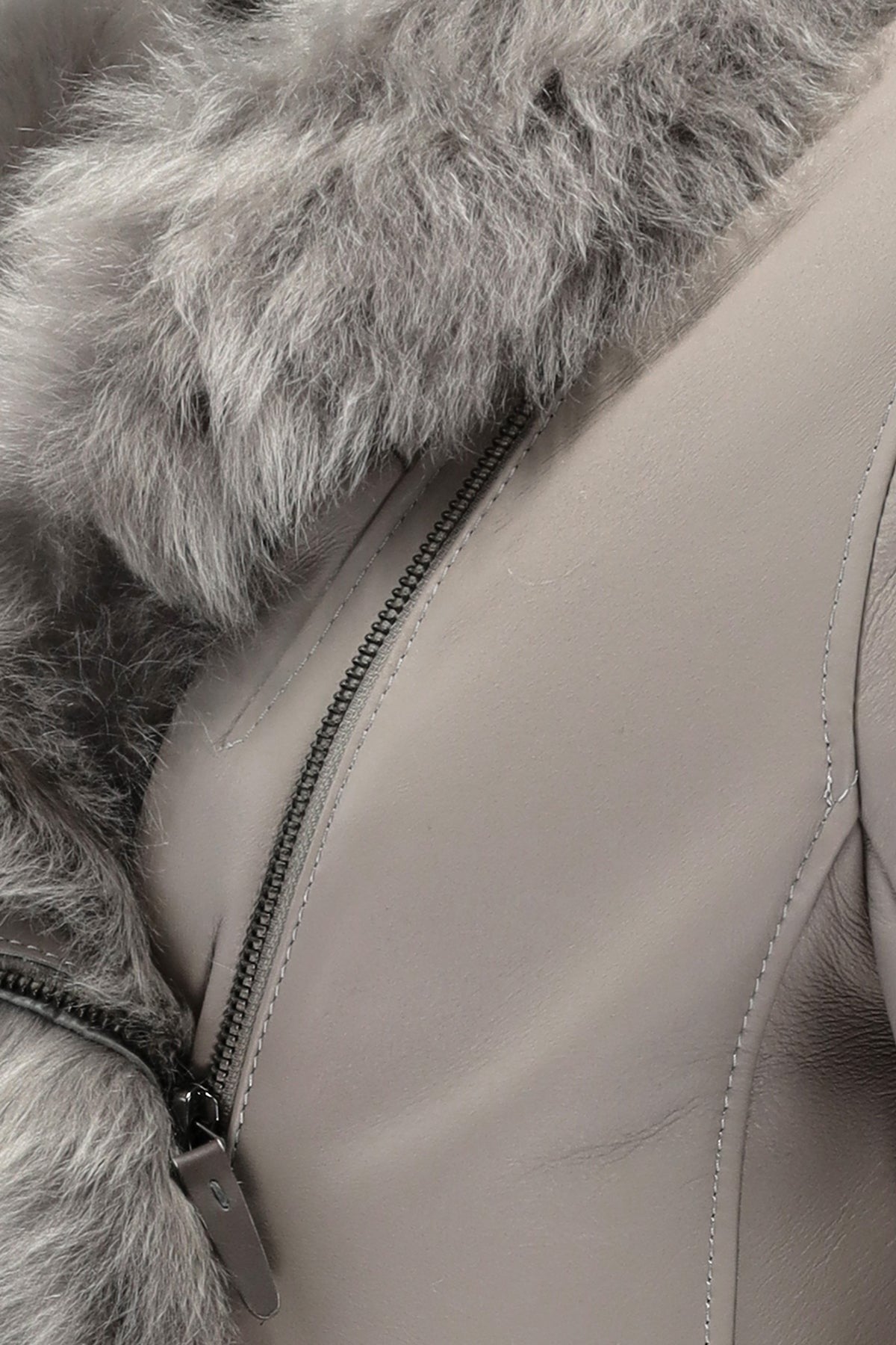 Women's Light Gray Shearling Fur Leather Coat