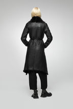 Women's Black Shearling Leather Trench Coat