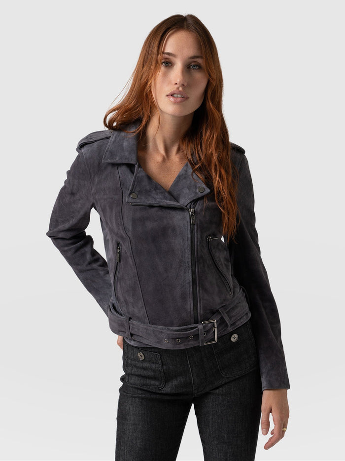 Women's Matte Black Suede Leather Biker Jacket