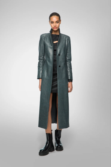 Women's Gray Trench Leather Coat