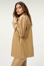Women's Tan Brown Trucker Leather Shirt with Classic Fit