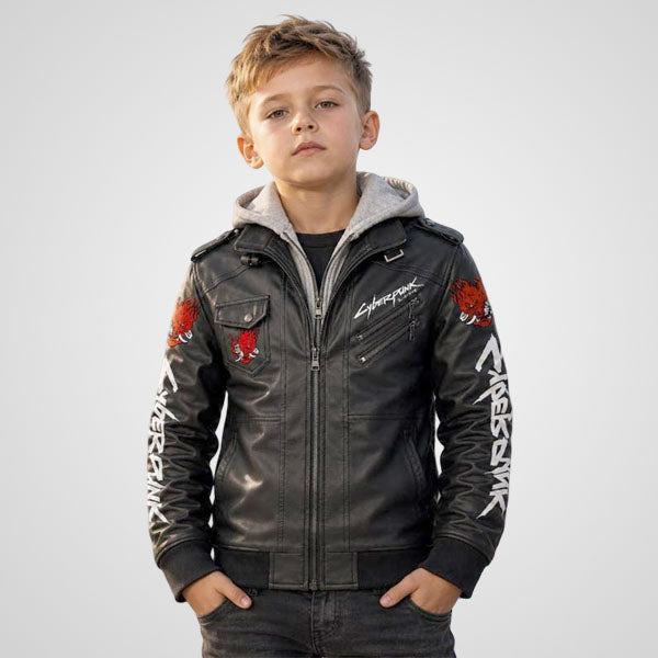 Cyberpunk 2077 Samurai Kids Leather Jacket - Johnny Silverhand Hooded Biker Style