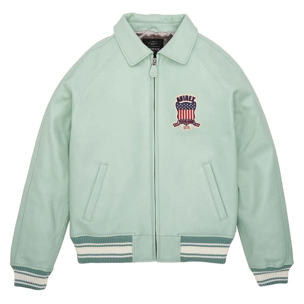 Avirex Iconic Light Green Leather Bomber Jacket