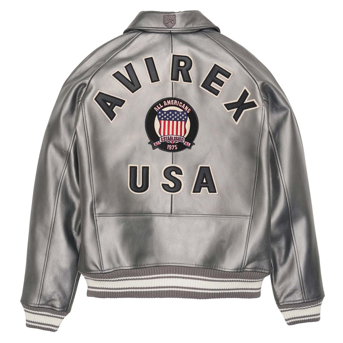 Avirex Iconic Silver Leather Bomber Jacket