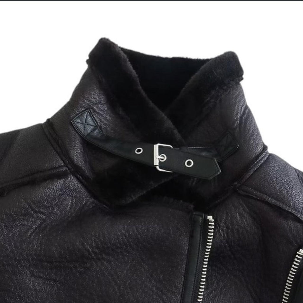 Women's Black Shearling Bomber Leather jacket