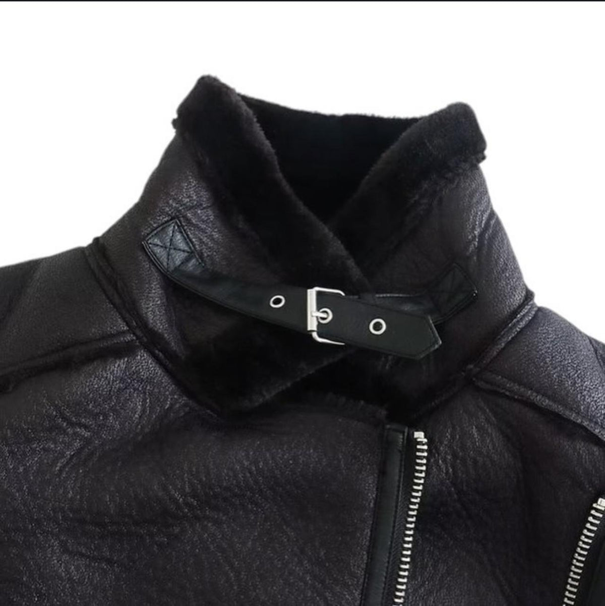 Women's Black Shearling Bomber Leather jacket