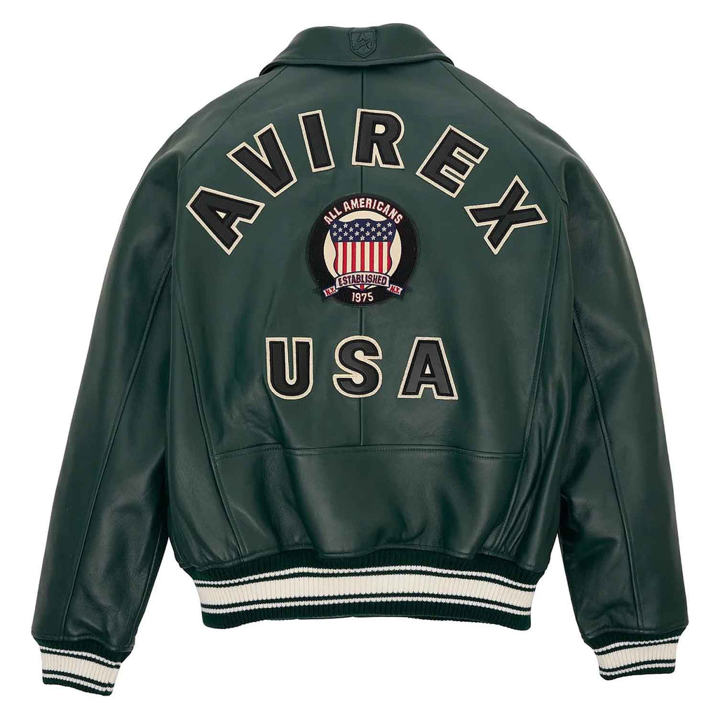 Avirex Iconic Dark Green Leather Bomber Jacket