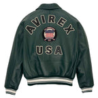 Avirex Iconic Dark Green Leather Bomber Jacket