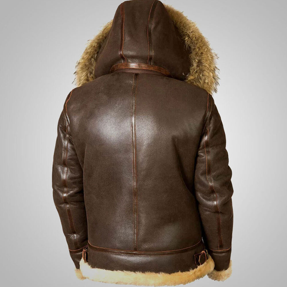 Hooded B-3 Shearling Leather Jacket – Antiqued Saddle Brown