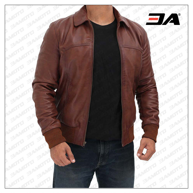 Steven Mens Dark Brown Bomber Distressed Leather Jacket