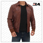 Steven Mens Dark Brown Bomber Distressed Leather Jacket