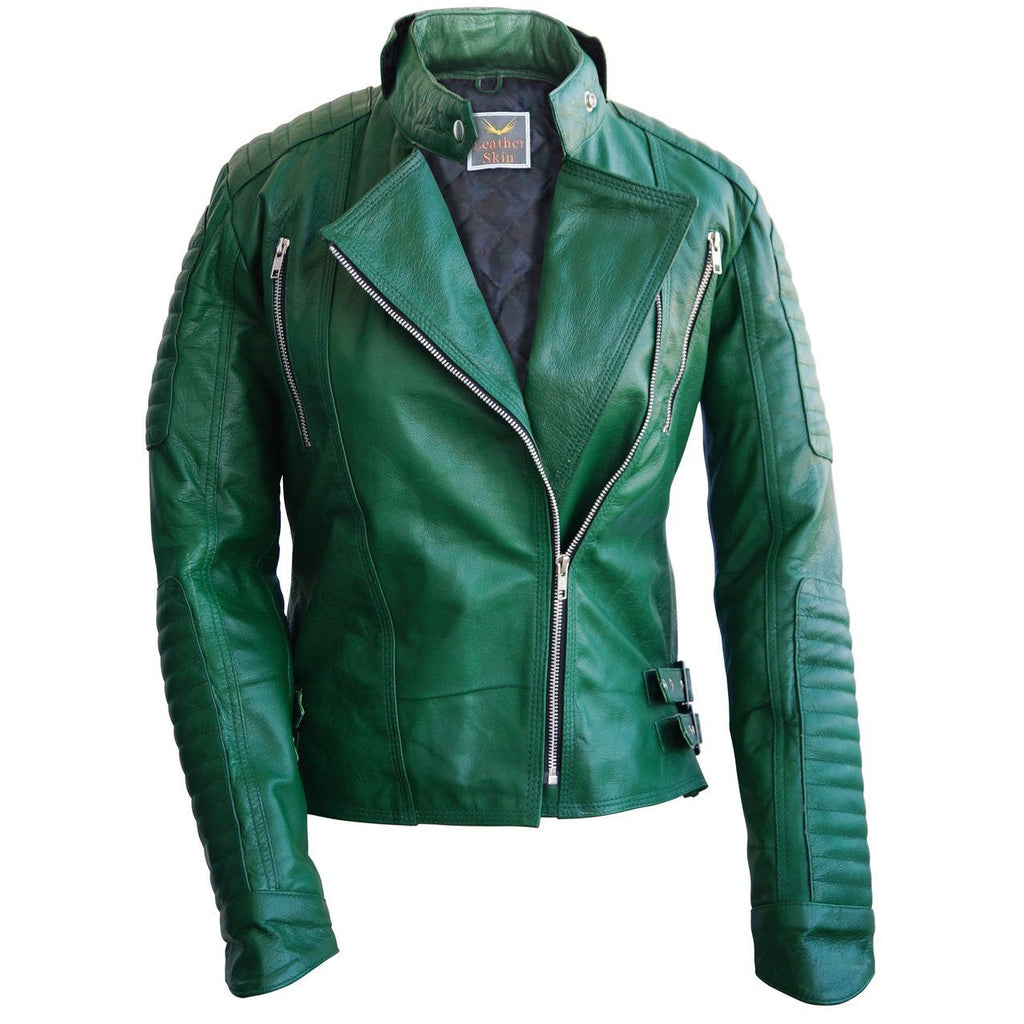 Leather Skin Green Brando Women Genuine Leather Jacket