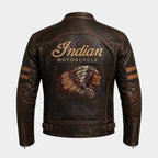 Men's Distressed Brown Genuine Cowhide Leather Indian Motorcycle Jacket with CE Protection