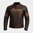 Men's Distressed Brown Genuine Cowhide Leather Indian Motorcycle Jacket with CE Protection