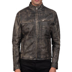 Distressed Brown Leather Biker Motorcycle Jacket