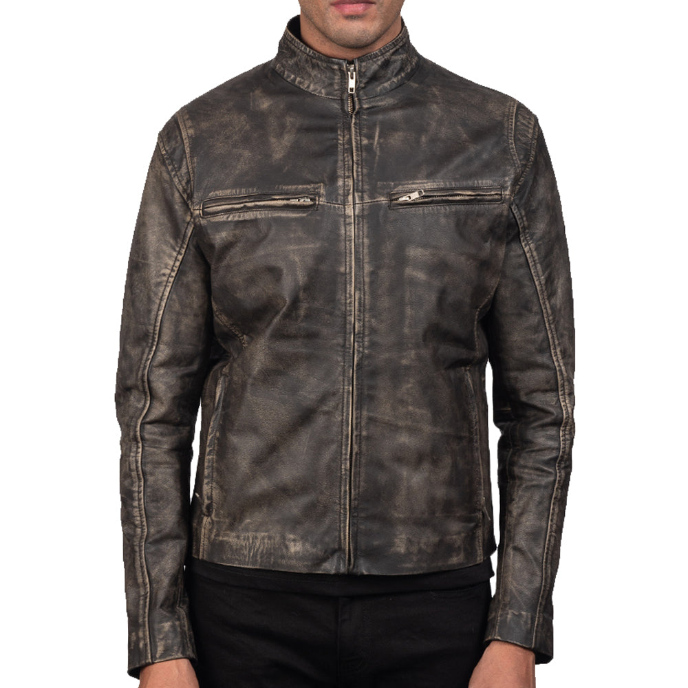 Distressed Brown Leather Biker Motorcycle Jacket