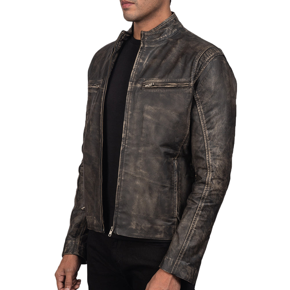 Distressed Brown Leather Biker Motorcycle Jacket