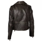 Distressed Brown Leather Moto Jacket Women