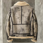 Men's Distressed Crackle Wash B-3 Shearling Aviator Flight Jacket