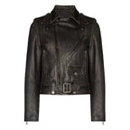 Distressed Brown Leather Moto Jacket Women