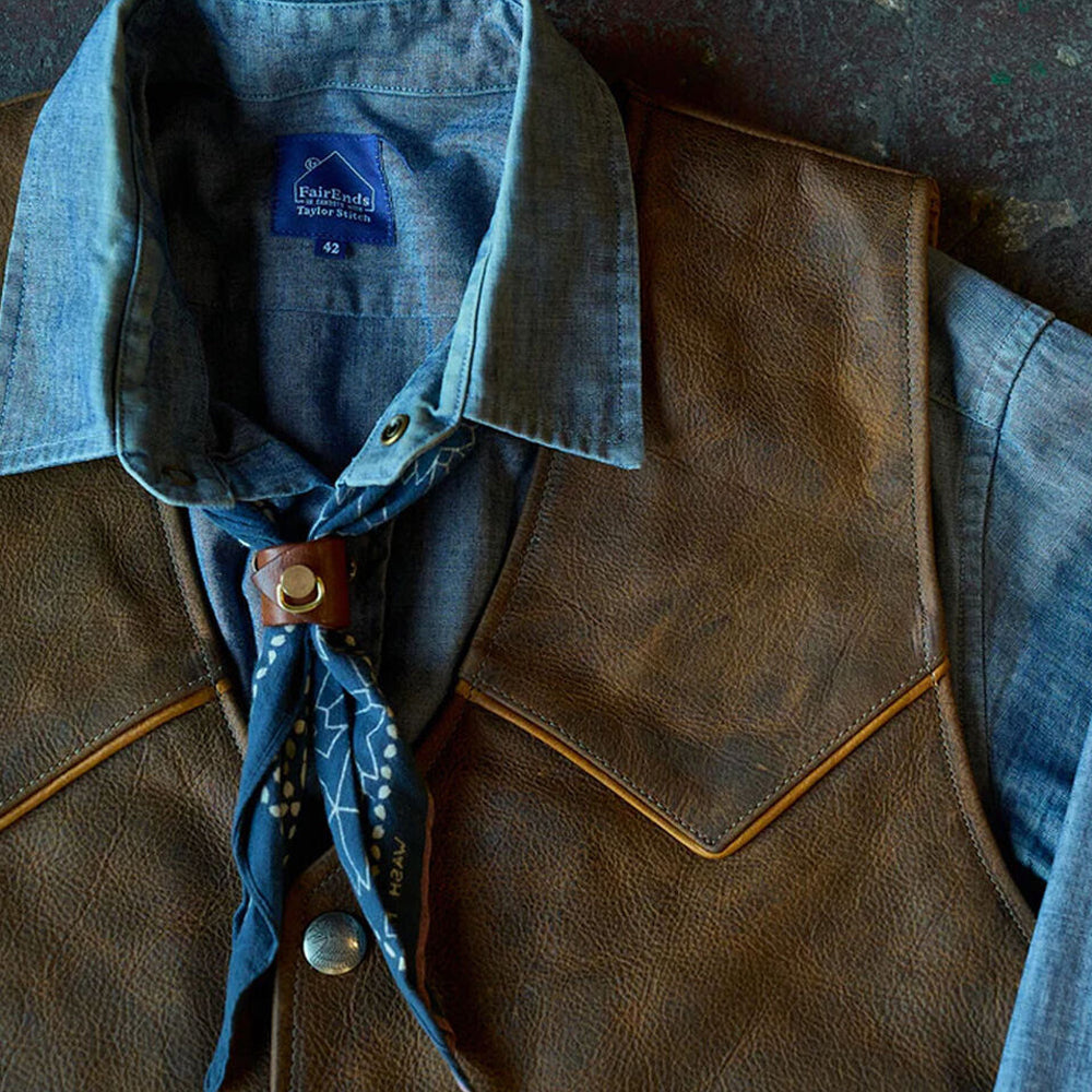 Men's Distressed Brown Western Cowboy Leather Vest | Outlaw Frontier Biker Waistcoat