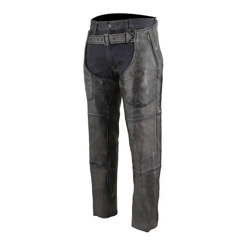 Distressed Leather Motorcycle Chaps
