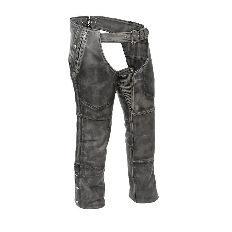 Distressed Leather Motorcycle Chaps