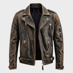 Vintage Distressed Leather Biker Jacket for Men