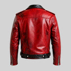 Red Black Distressed Biker Leather Jacket