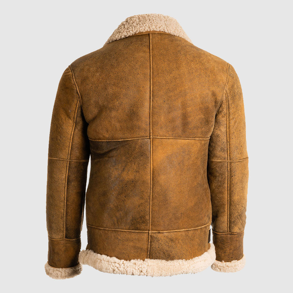 Vintage Tan B-3 Shearling Belted Leather Aviator Jacket