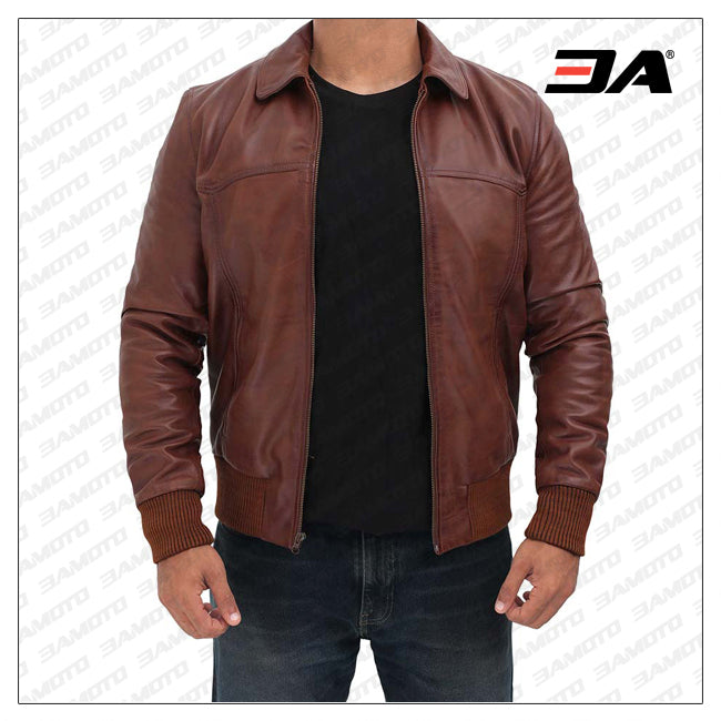 Steven Mens Dark Brown Bomber Distressed Leather Jacket