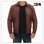 Steven Mens Dark Brown Bomber Distressed Leather Jacket