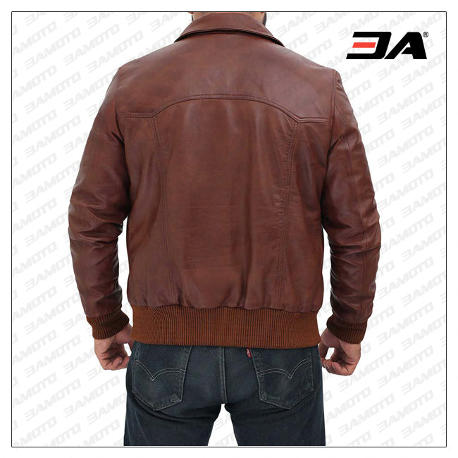 Steven Mens Dark Brown Bomber Distressed Leather Jacket