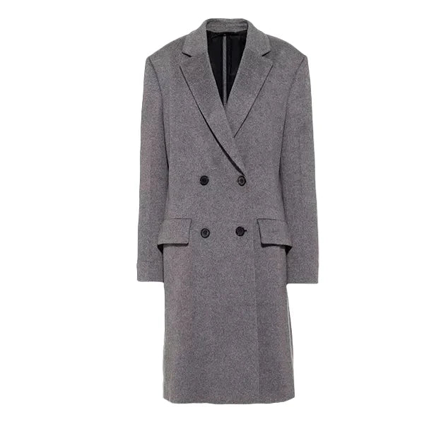 Womens Grey Double Breasted Wool Coat