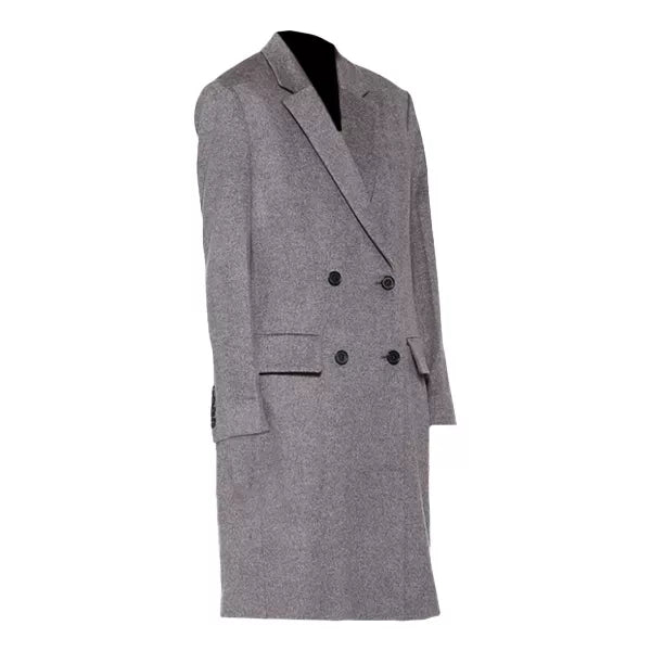 Womens Grey Double Breasted Wool Coat