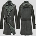 Mens Classics Double Breasted Shearling Sheepskin Leather Pea Coats