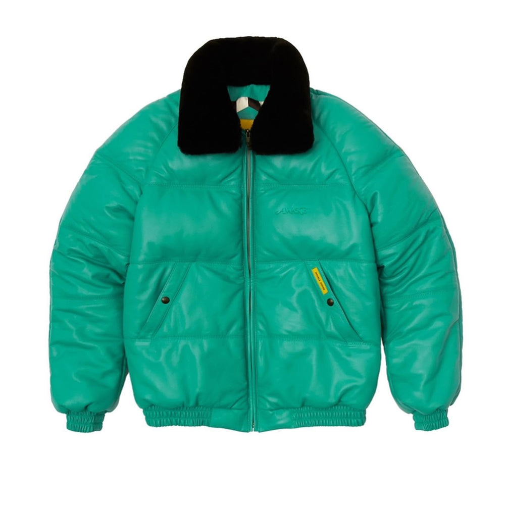 Mint Green Leather Country Down Jacket — Double Goose